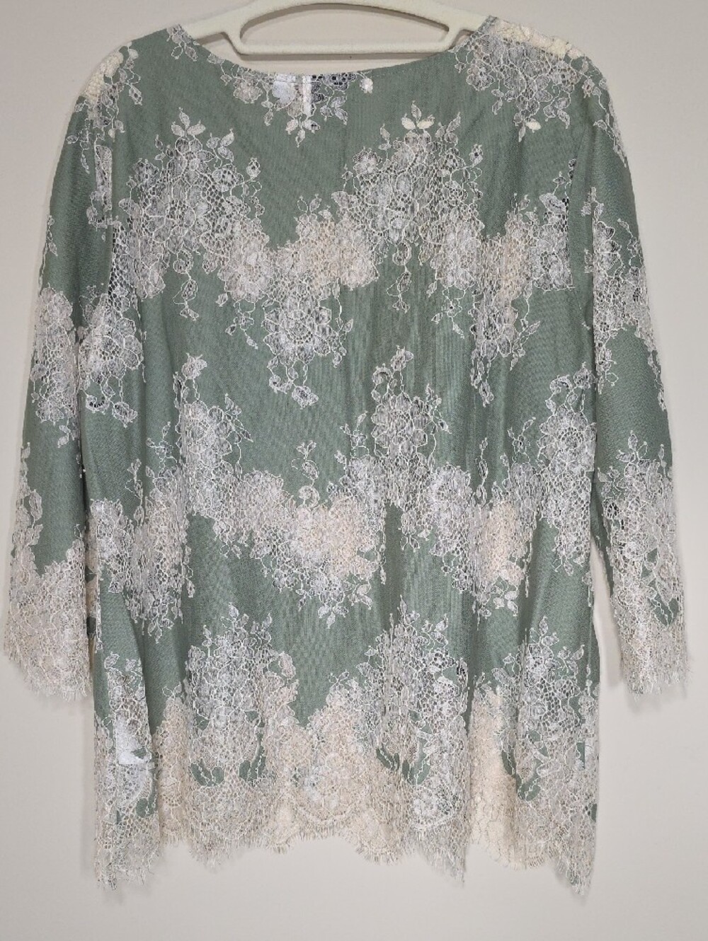 Linea by Louis Dell'Olio Size 12 Sage Lace Overlay Blouse - Picture 7 of 7